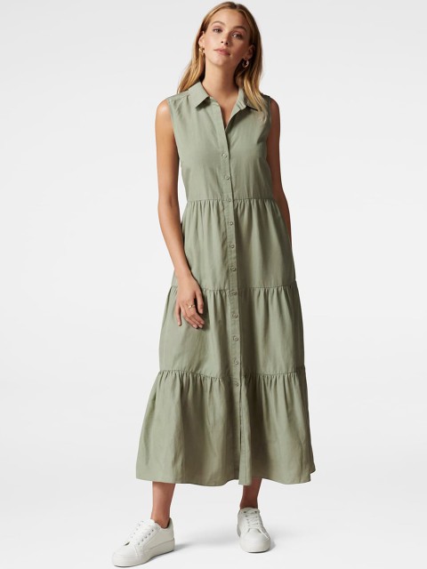 

Forever New Women Green Solid A-Line Dress