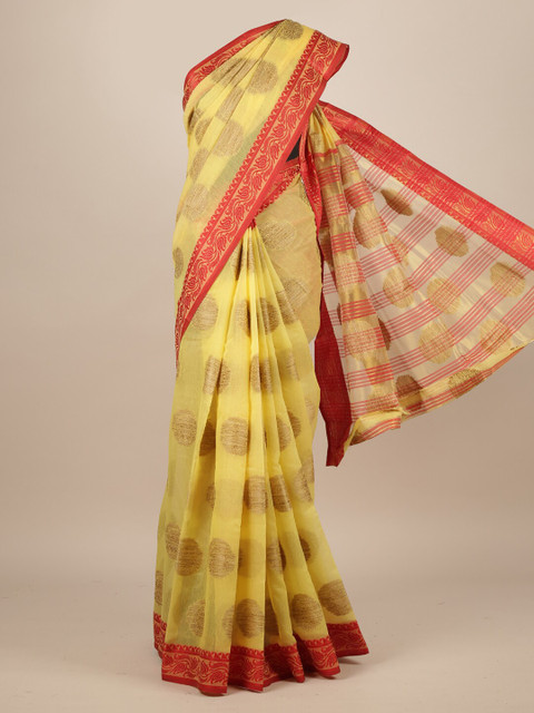 

Pothys Yellow & Red Jute Silk Woven Design Saree