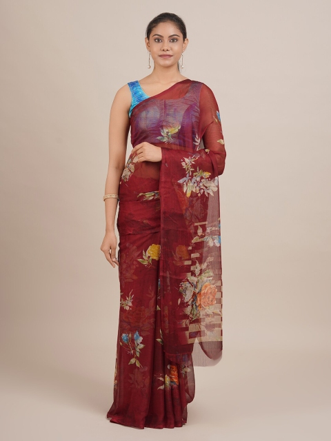 

Pothys Maroon Printed Poly Georgette Saree