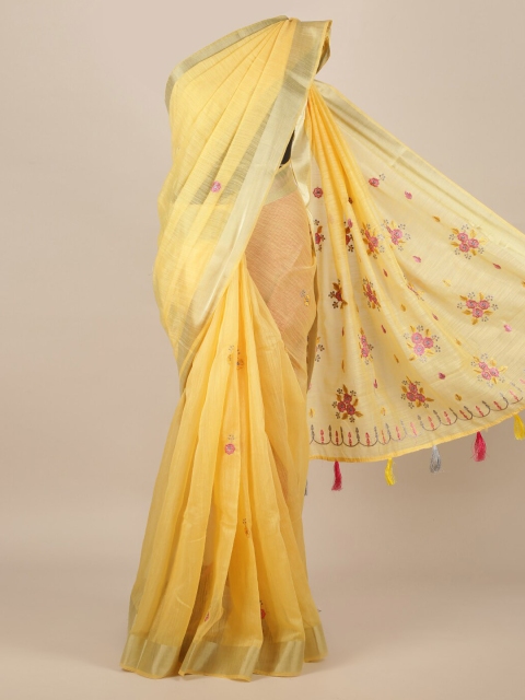 

Pothys Yellow Solid Jute Silk Saree