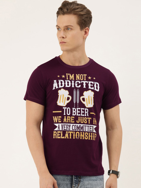 

QUANCIOUS Men Maroon Printed Round Neck Sustainable T-shirt