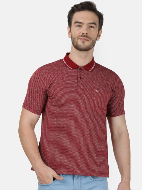 

Monte Carlo Men Maroon Striped Polo Collar T-shirt