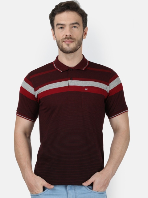 

Monte Carlo Men Maroon Striped Polo Collar T-shirt