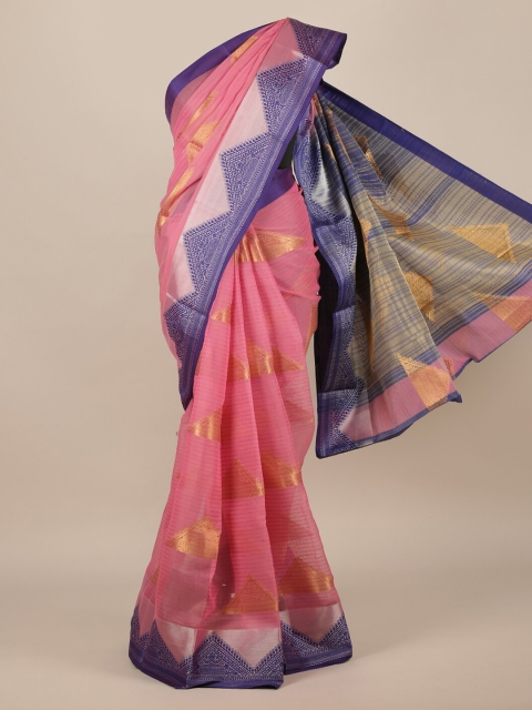 

Pothys Pink & Blue Jute Silk Woven Design Saree