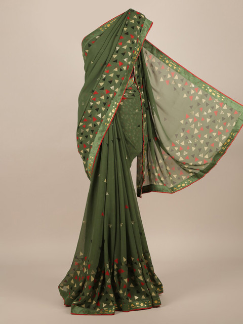 

Pothys Green Printed Poly Chiffon Saree