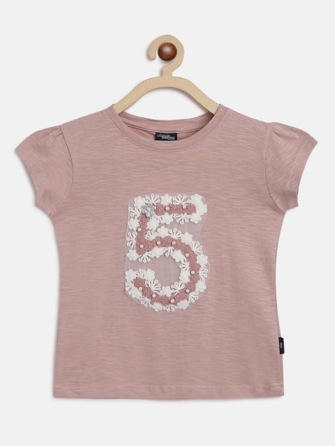 

Lil Tomatoes Peach-Coloured Embellished Printed Regular Top