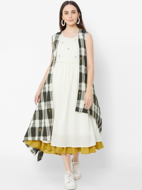 

ZOLA Women Off-White & Black Embroidered Layered Maxi Dress