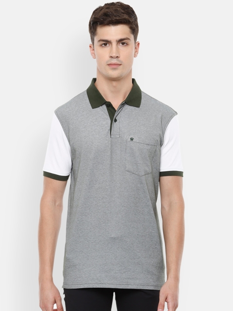 Louis Philippe Men Grey Self Design Polo Collar T-shirt