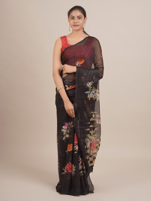 

Pothys Black Printed Poly Georgette Saree