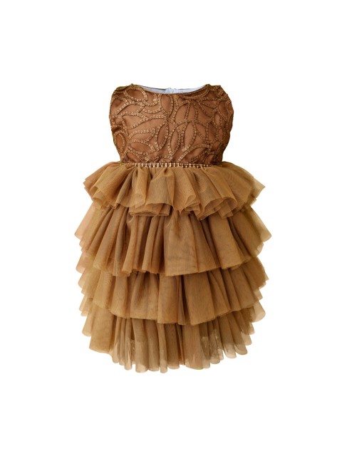 

Faye Girls Brown Solid Layered Fit and Flare Dress