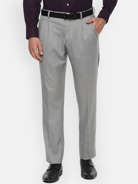 

Louis Philippe Men Grey Checked Regular Fit Formal Trousers