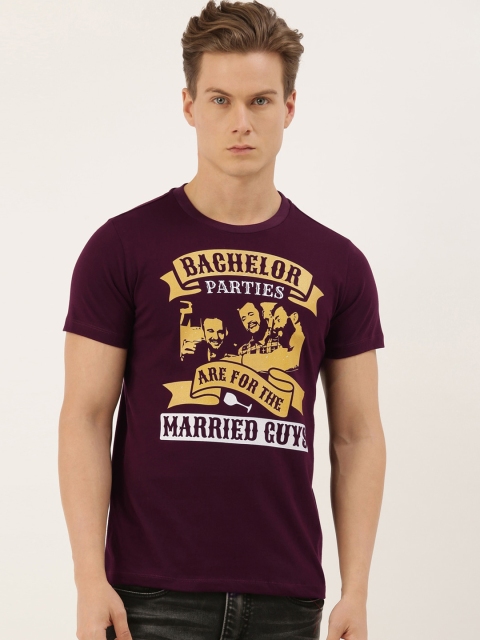 

QUANCIOUS Men Maroon Printed Round Neck Sustainable T-shirt