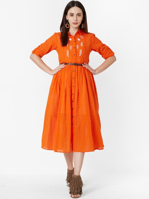 

ZOLA Women Orange Self Design Shirt Dress