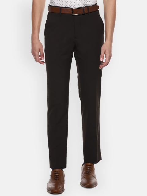 Louis Philippe Men Brown Slim Fit Solid Formal Trousers