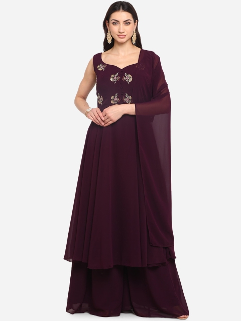 

BOMBAY SELECTIONS Women Purple Yoke Design Kurta with Sharara & Dupatta