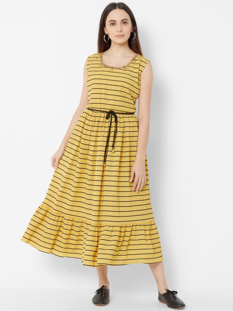 

ZOLA Women Yellow & Black Striped Fit and Flare Dress