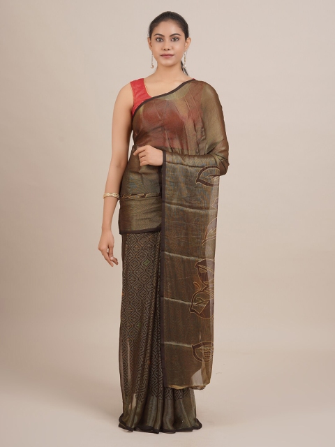 

Pothys Brown Printed Poly Georgette Saree