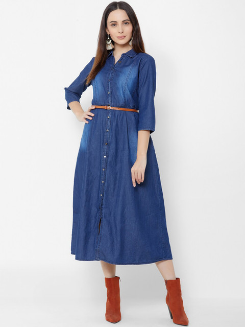 

ZOLA Women Blue Solid Shirt Dress