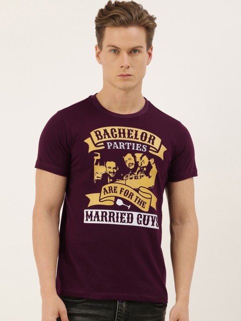 

QUANCIOUS Men Maroon Printed Round Neck T-shirt