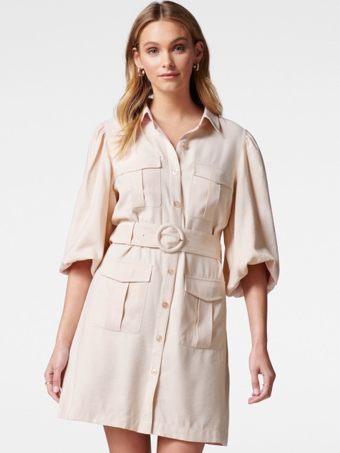 

Forever New Women Pink Solid Shirt Dress