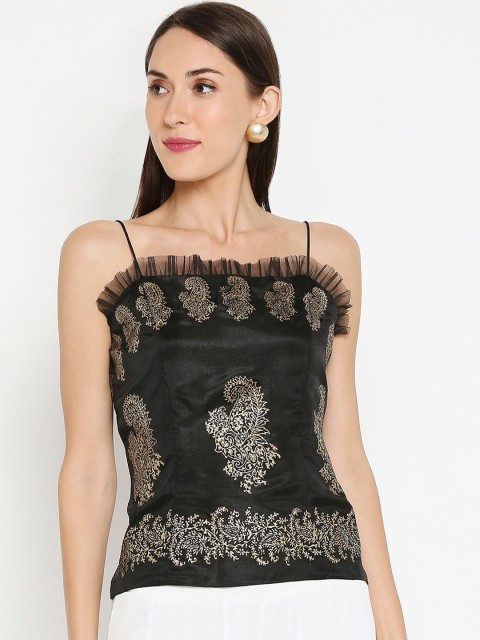 

Ira Soleil Black Foil Printed Regular Top