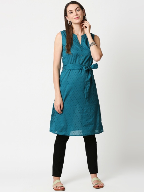 

Bewakoof Women Green Geometric Embroidered Dobby Kurta