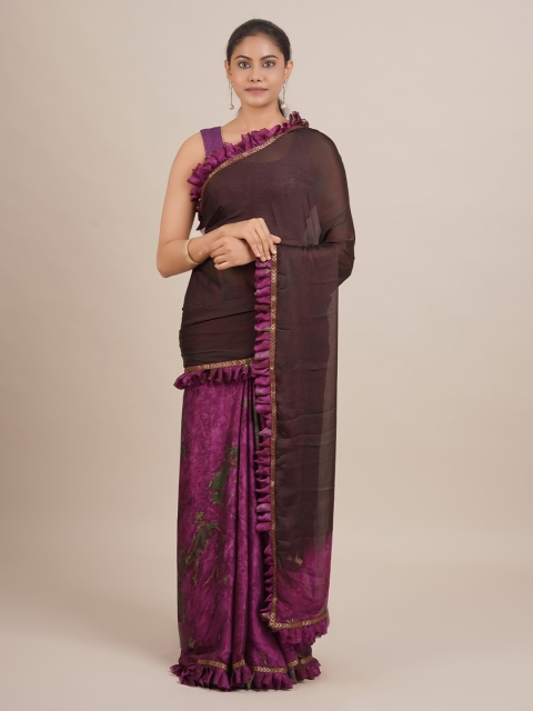 

Pothys Brown & Purple Poly Georgette Printed Saree