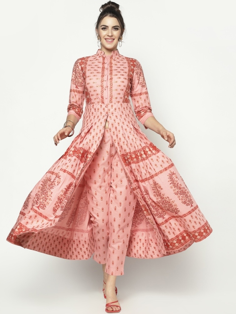 

Sera Women Peach-Coloured Ethnic Motifs Printed Cotton Anarkali Kurta