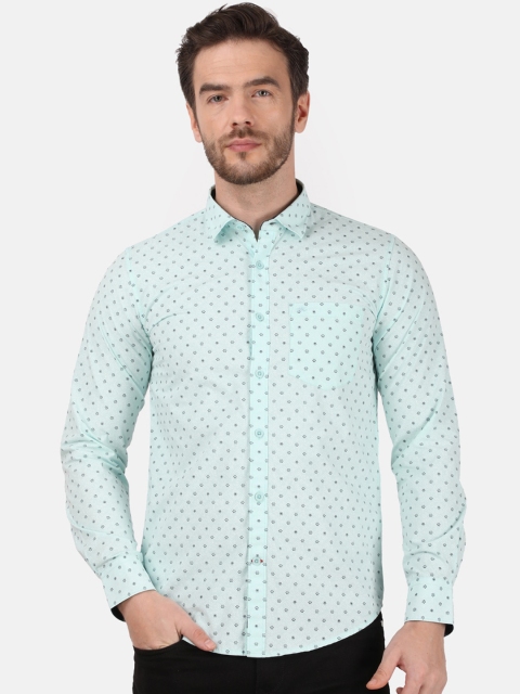 

Monte Carlo Men Mint Green & Black Slim Fit Ditsy Print Cotton Casual Shirt