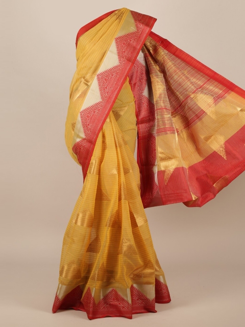 

Pothys Mustard & Pink Jute Silk Woven Design Saree
