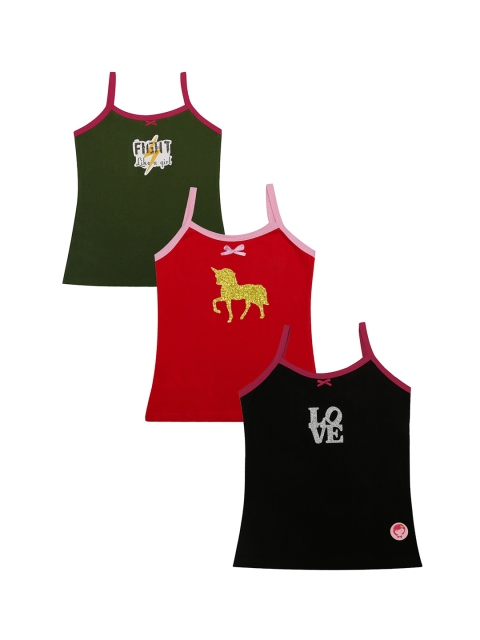 

DChica Girls Pack Of 3 Printed Camisole, Olive