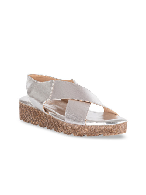 

Kraft Cellar Women Silver-Toned Solid Sandals