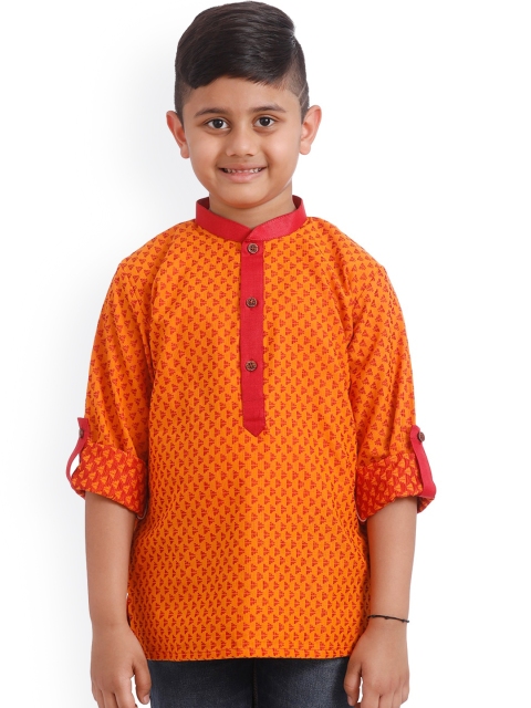 

SOULFULLY INDIAN Boys Orange Woven Pathani Kurta
