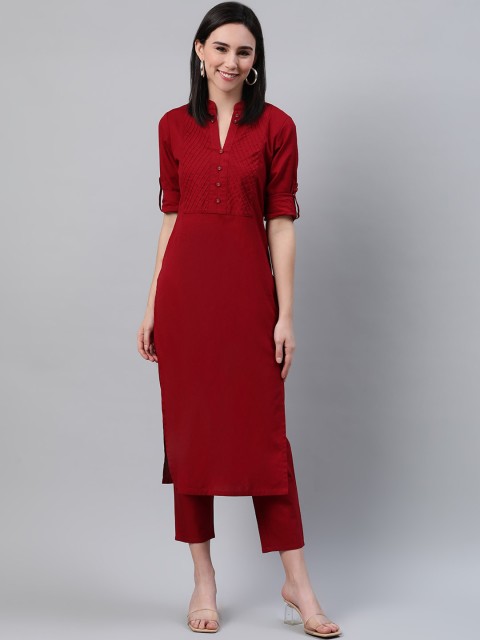 

Libas Women Maroon Cotton Solid Straight Kurta