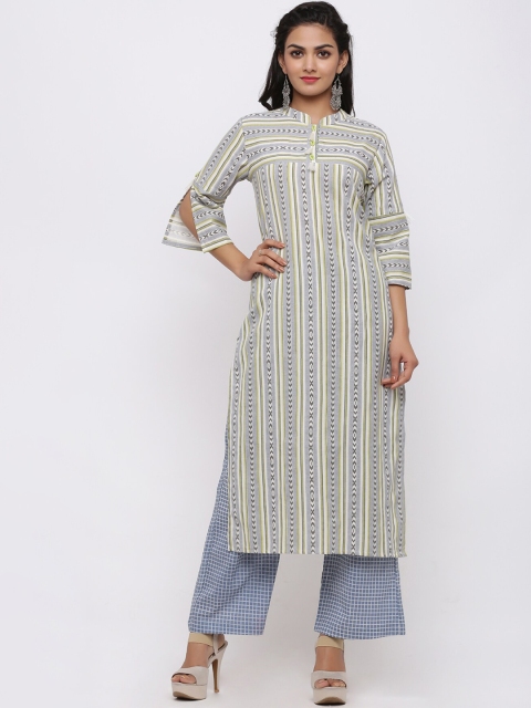 

FABRIC FITOOR Women Off-White & Grey Printed Kurta with Palazzos