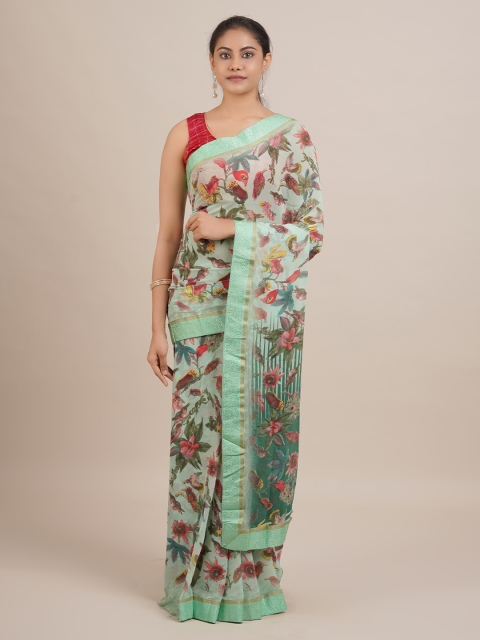 

Pothys Green Printed Poly Georgette Saree