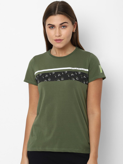 

Allen Solly Woman Women Olive Green Printed Round Neck T-shirt