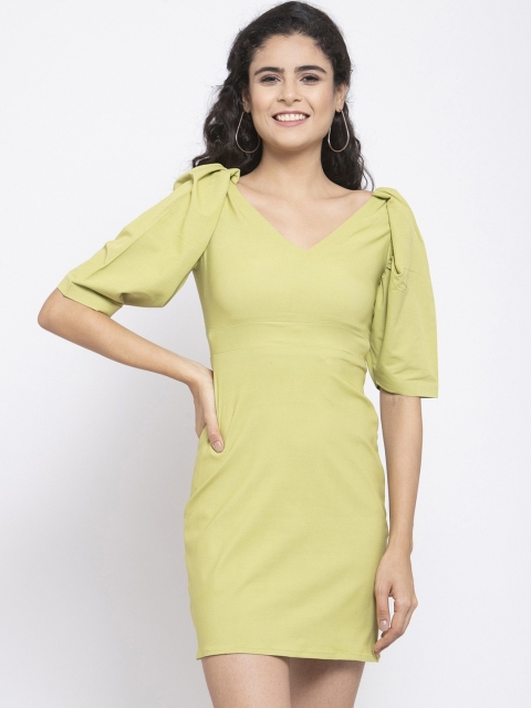 

EMBLAZE Women Lime Green Solid Sheath Dress