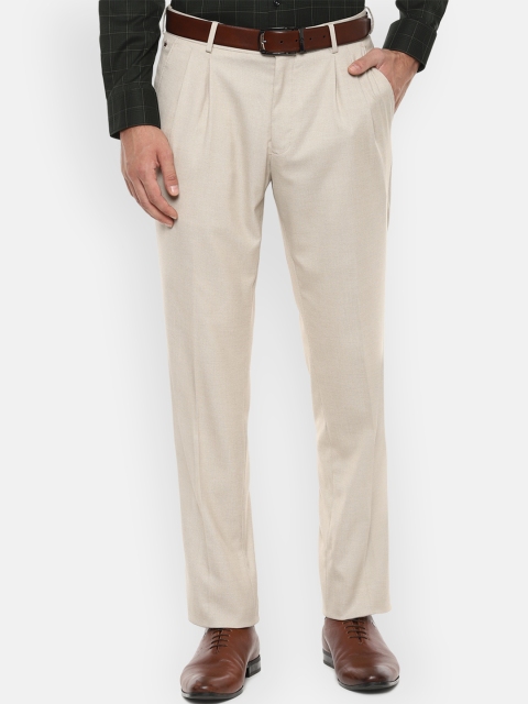 

Louis Philippe Men Beige Regular Fit Self Design Formal Trousers