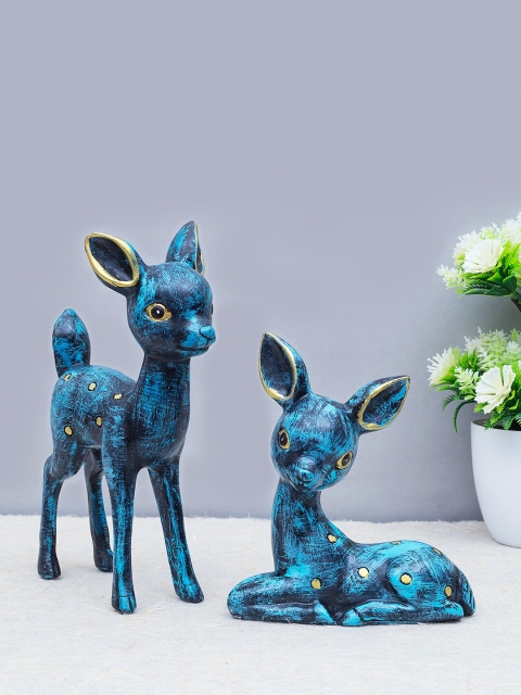 

Golden Peacock Blue & Black Set of 2 Handcrafted Deer Showpieces
