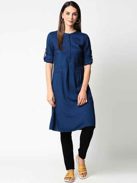 

Bewakoof Women Navy Blue Solid Kurta