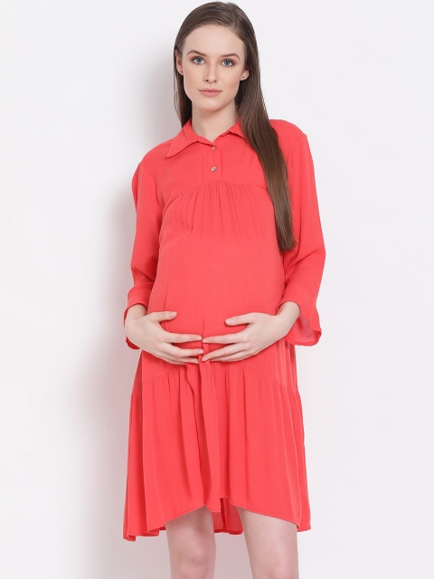 

Oxolloxo Women Pink Solid A-Line Maternity Dress
