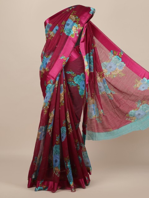

Pothys Magenta & Blue Jute Silk Printed Saree