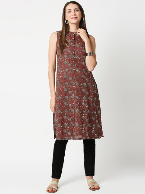 

Bewakoof Women Brown & Green Floral Printed Kurta