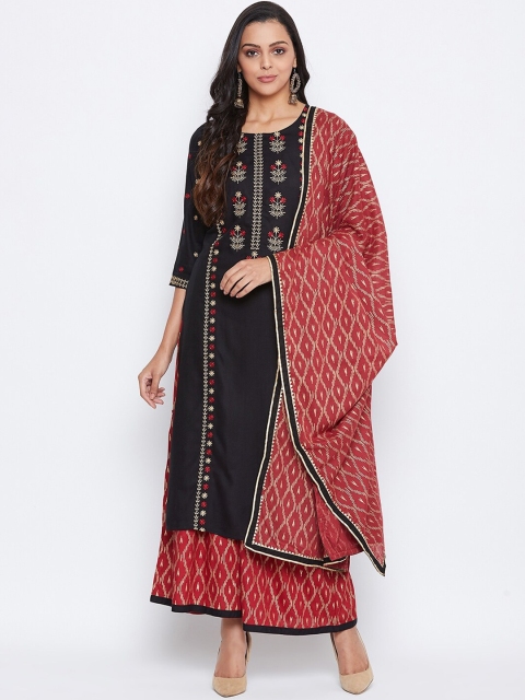

Prakhya Women Black & Red Printed Kurta with Palazzos & Dupatta