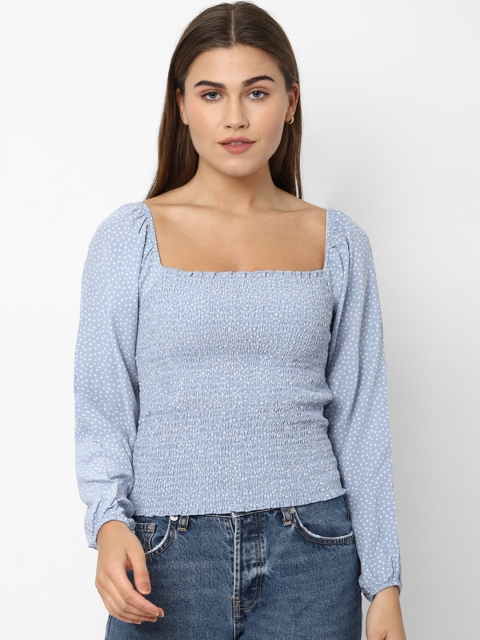 

AMERICAN EAGLE OUTFITTERS Blue Printed Smocked Regular Top