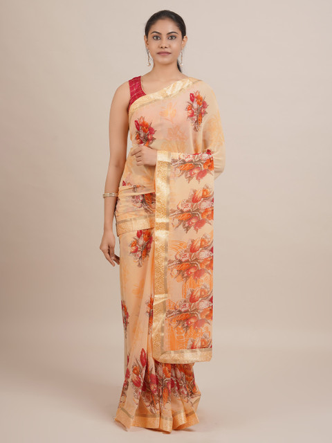 

Pothys Orange & Red Poly Georgette Printed Saree