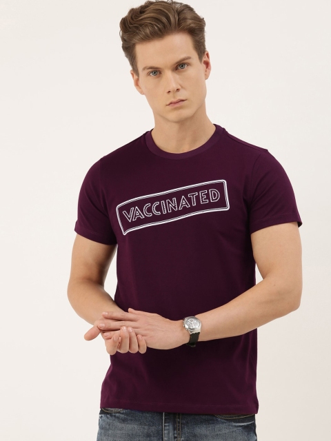 

QUANCIOUS Men Maroon Printed Round Neck Sustainable T-shirt