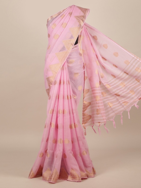 

Pothys Pink & Gold-Toned Jute Silk Woven Design Saree
