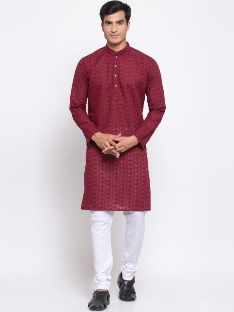 

Badoliya & Sons Men Maroon Self Design Kurta with Churidar